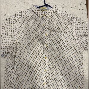 Johnston & Murphy White Shirt with Yellow and Blue Pineapple Pattern